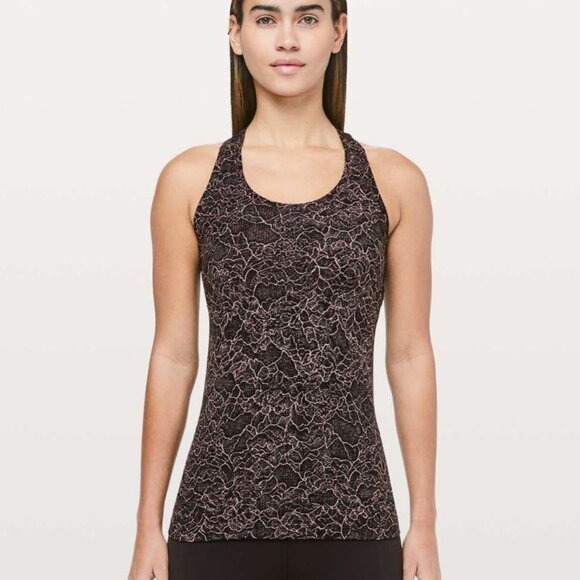 Lululemon racerback lacescape Spanish rose black tank top - Picture 1 of 8